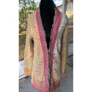 Free People M Desert Drifter Long Cardigan Wool Heavy Tight Knit Pocket Festival